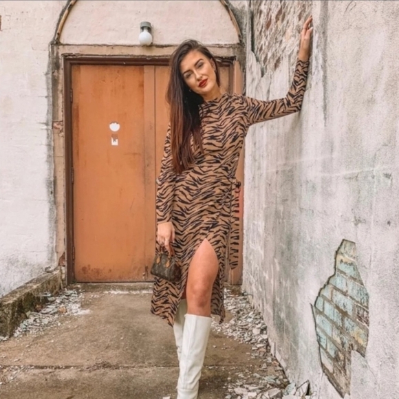 Reformation Maurita Rajah Wrap Skirt Midi Dress Size 0 Tiger Stripe - Picture 2 of 13